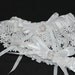 SALE Bridal's Garter Set - White Lace garter with Satin Ribbon and Rhinestone and Pearl Center
