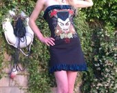 Psychobilly Nekromantix Freak Blue Black Strapless With V Open Back Bow Dress