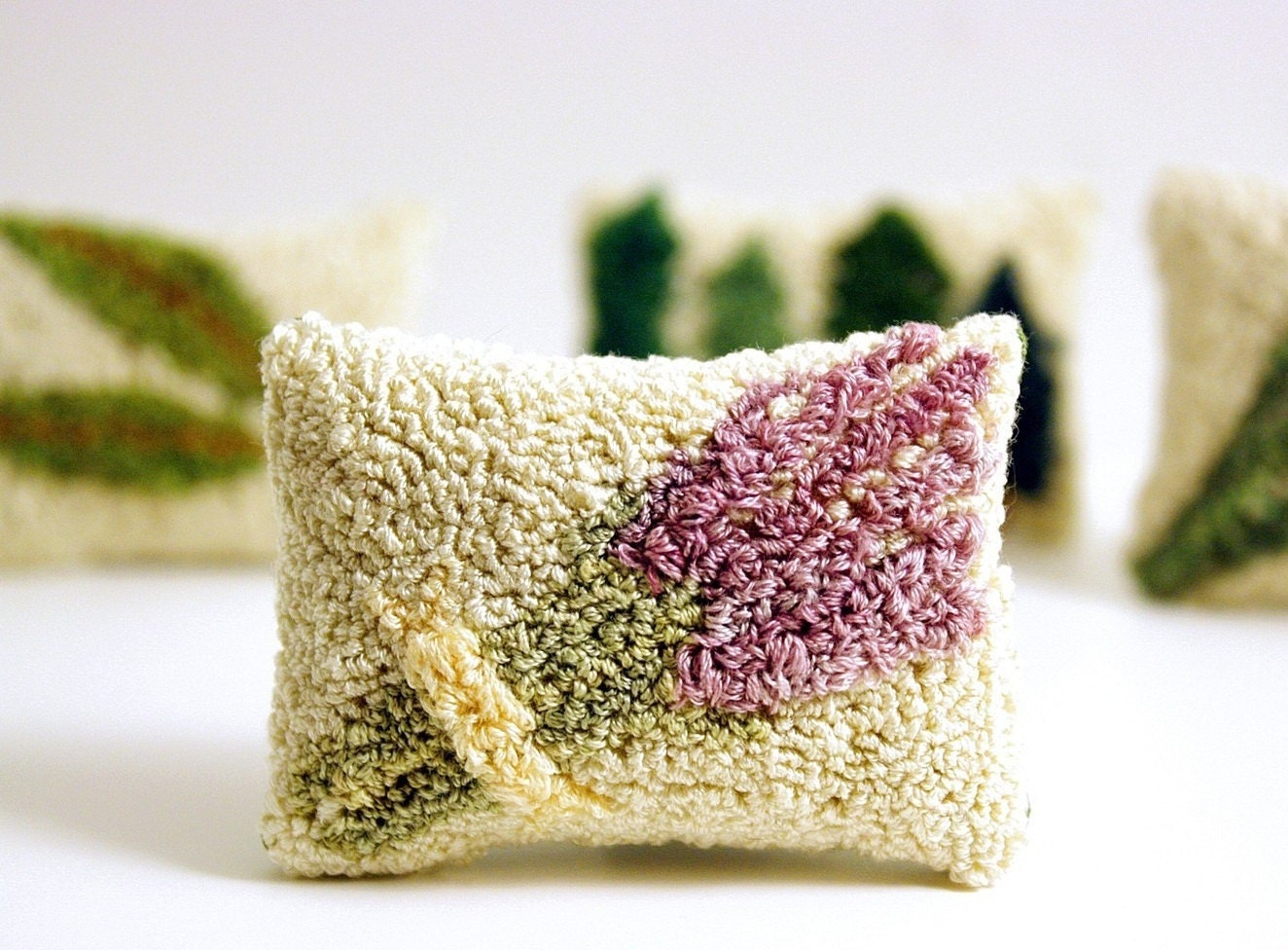 Lavender Sachet. Punch Needle Embroidery Miniature Sachet. Purple, Green, Cream. Home Decor, Mother's Day. Great Bridesmaid Gift.