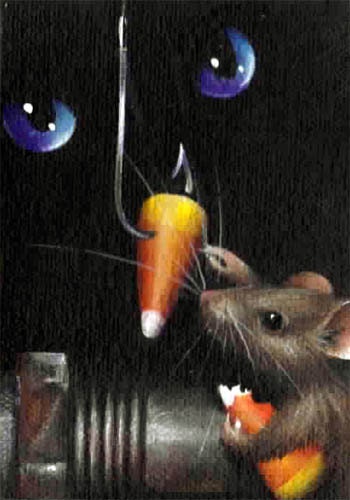 ACEO Trick Or Treat Cat 'n Mouse Original Acrylics