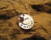 i am a mother - all silver charm with Swarovski birthstone crystals