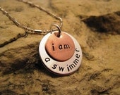 i am a swimmer - silver and copper charm