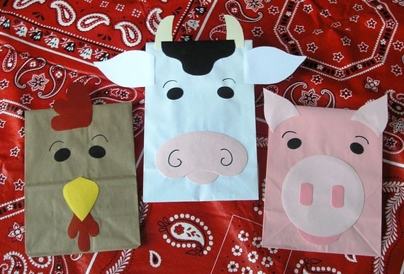 Barnyard Farm Theme Treat Sacks Rooster Cow Pig Birthday Party Goody Bags by jettabees on Etsy