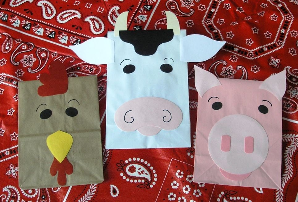 Barnyard Farm Theme Treat Sacks Rooster Cow Pig Birthday Party Goody Bags by jettabees on Etsy
