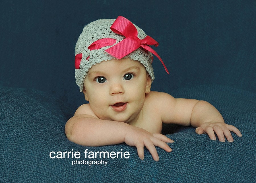 baby girl's crochet hat with ribbon- you choose color of hat and ribbon