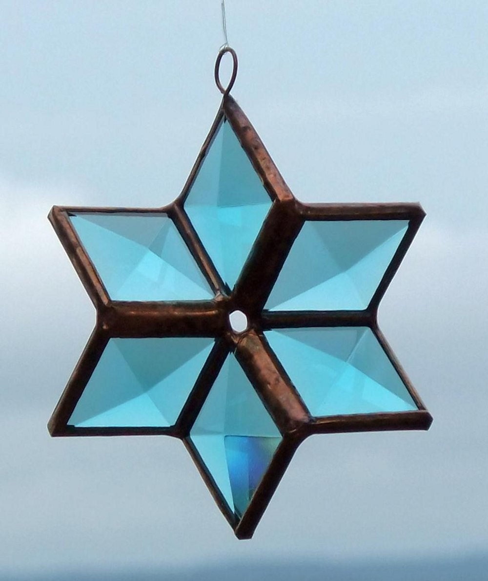 Turquoise and Copper 3D Stained Glass Star Suncatcher Ornament