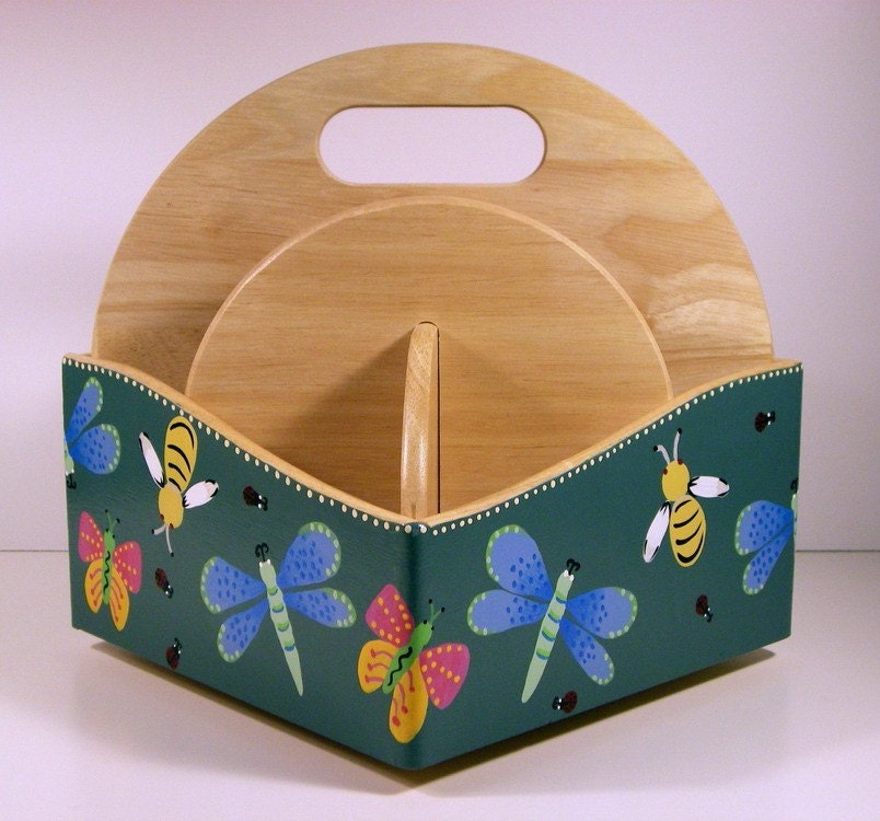 Whimsical Design Hand Painted Revolving Organizer