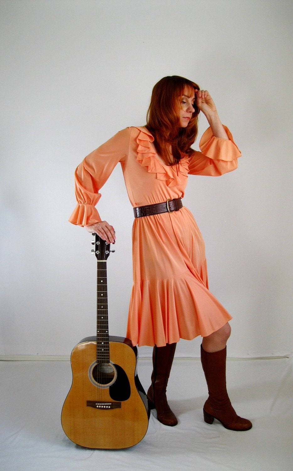 SALE- 70s Dress. Peach. Gypsy. Boho. Spring Fashion. Sexy Dress. Hipster