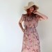 Summer Sale - Vintage 1970s Butterfly Dress. Brown Beige. Boho. Summer. Fall. Office. Weddings. Back To School. Size Large