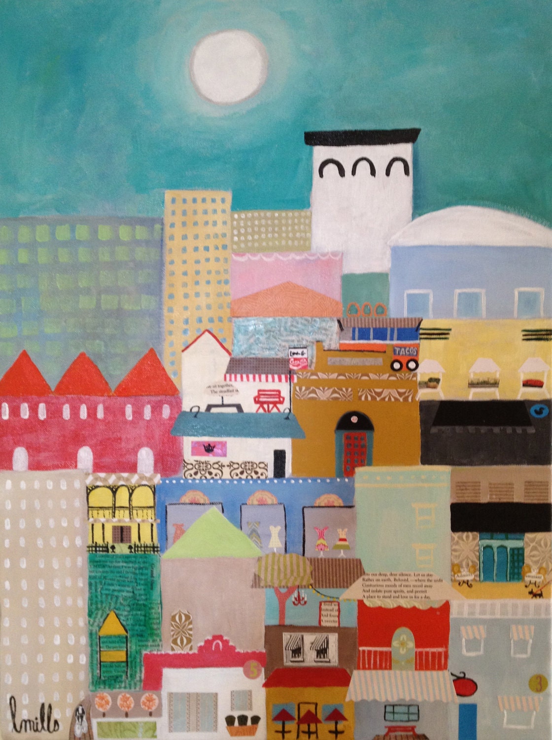 18x24" Cityscape No. 2- original urban collage canvas painting Houston