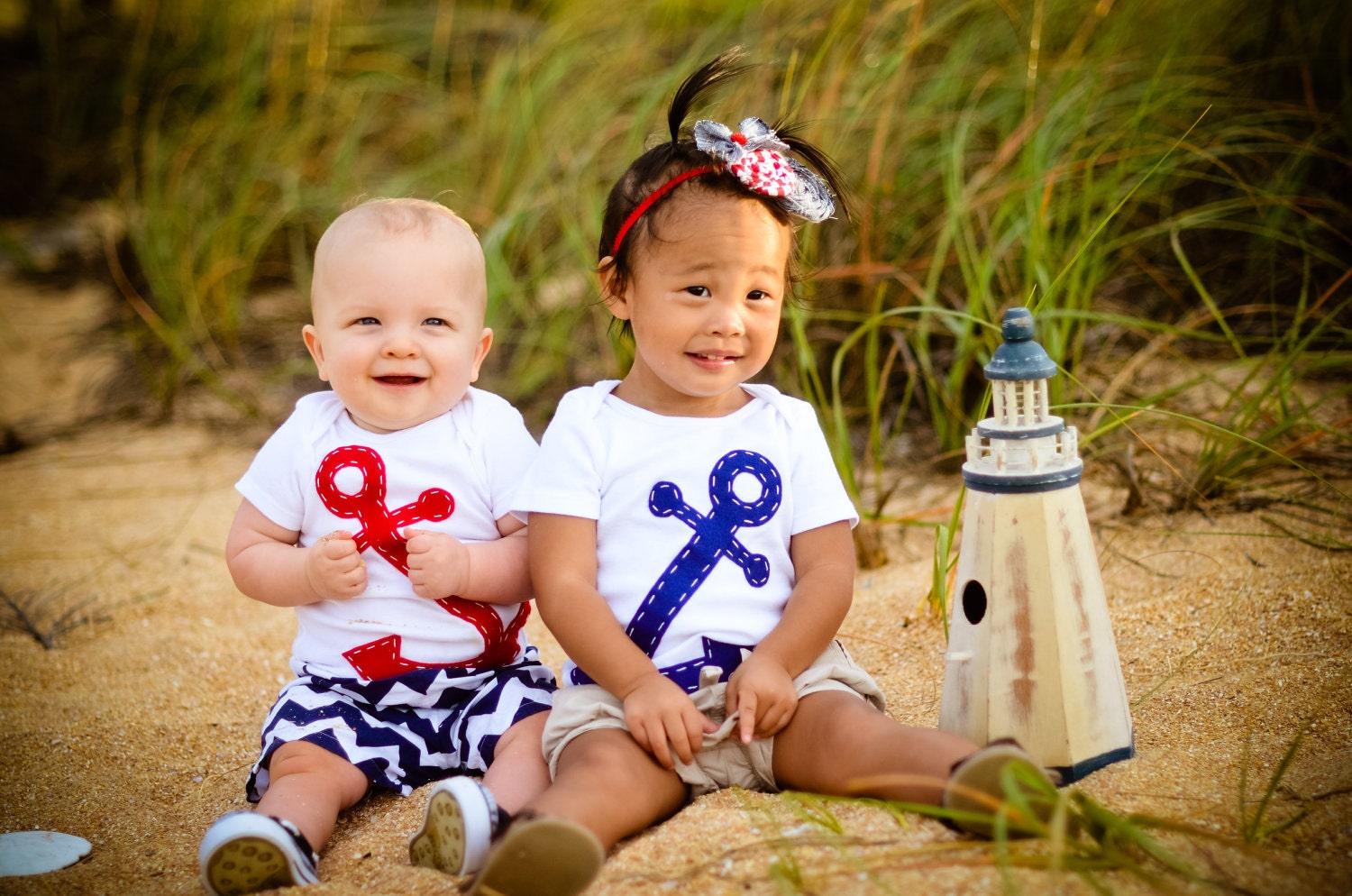 Twin Nautical Onesies - Anchor Baby Clothes