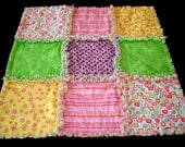 Whimsical Nine Patch Rag Quilt Security Blanket ready to ship