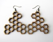 HONEYCOMB Earrings. laser cut wood.