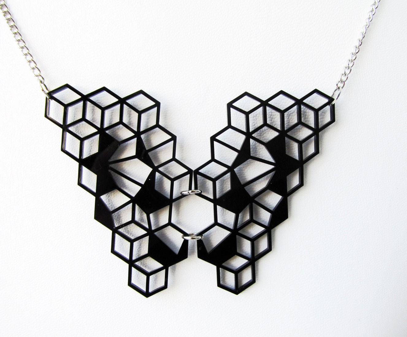 3D cubes illusion. Black Necklace.