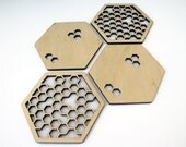 Laser cut wood coasters. Honeycomb and hexagon shape.