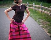 Long fuchsia skirt, summer skirt, pink and brown skirt