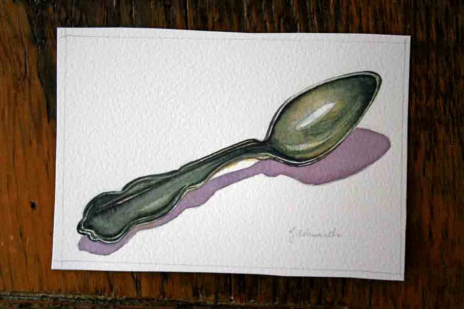 Tarnished Antique Spoon - Original Watercolor- Nightly Study 330