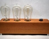 Made to Order- The Menlo Park Lamp- Triple Edison's in Cherry Wood w/ Full Range Dimmer. Modern Table or Desk Lamp.