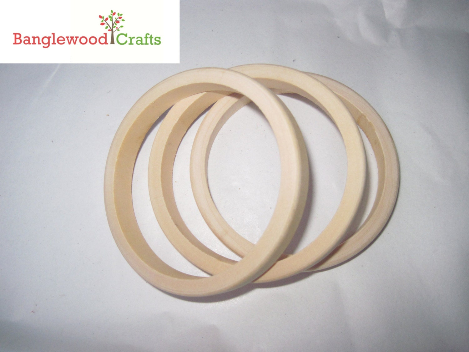 3 Small Unfinished Wood Slender Flat Exterior Bangles