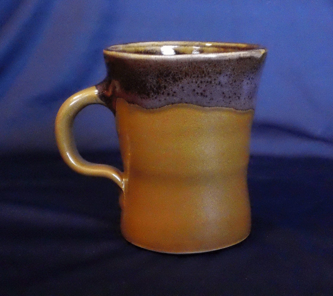 Pottery Coffee Mug Amber and Grape 8 oz. Handmade by Daisy Friesen