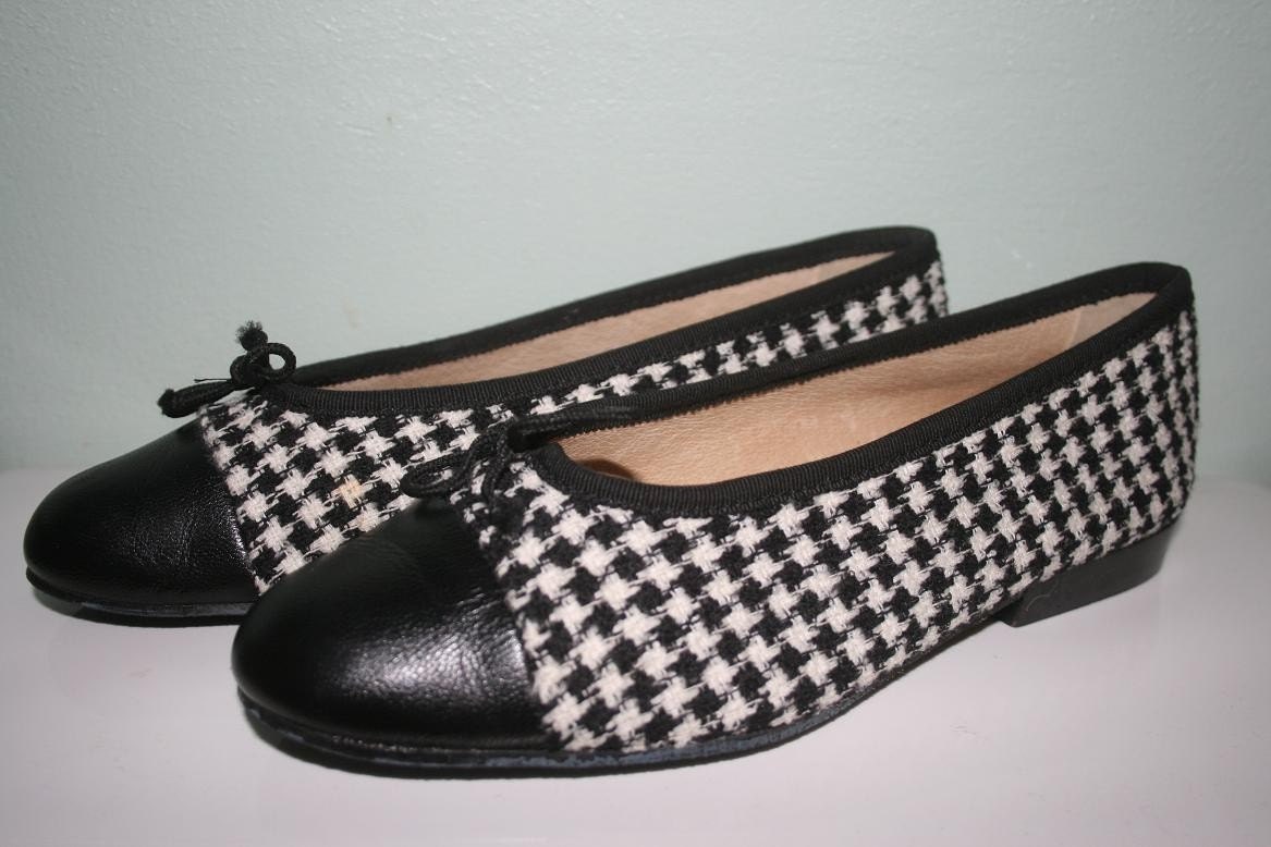 Chic Parisien Leather and Houndstooth Ballet Pumps - UK Size 4, US Size 6