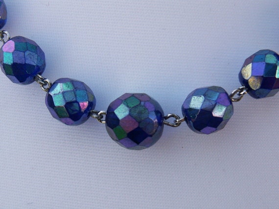 On Sale - 1950s Blue Iridescent Beads