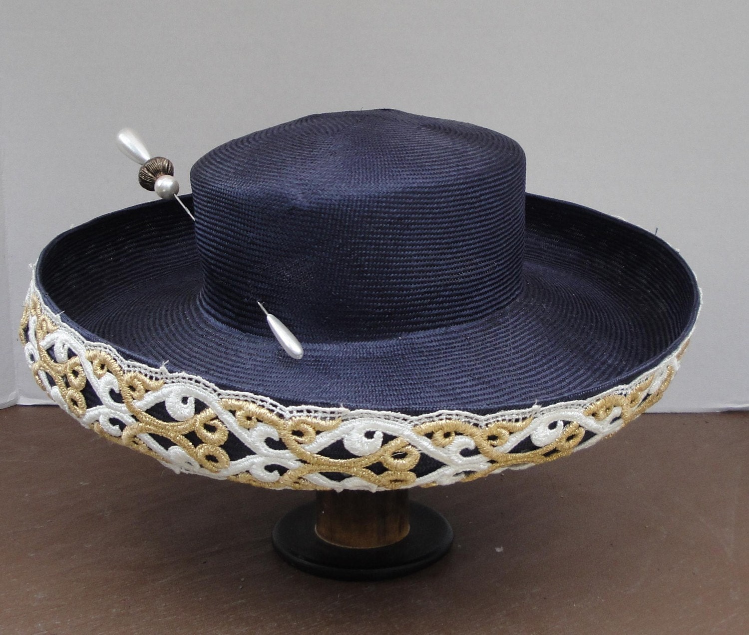 navy saucer hat