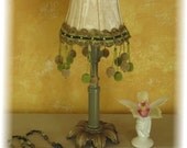 Romantic  Boudoir Lamp with Embelished Shade & Green Base- Gypsy, Bohemian