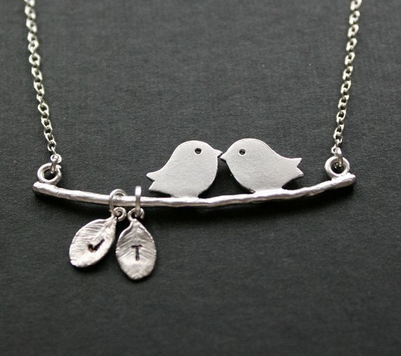 Kissing love birds necklace, personalized necklace, initial necklace family tree, friendship, best friends, family necklace, bird jewelry