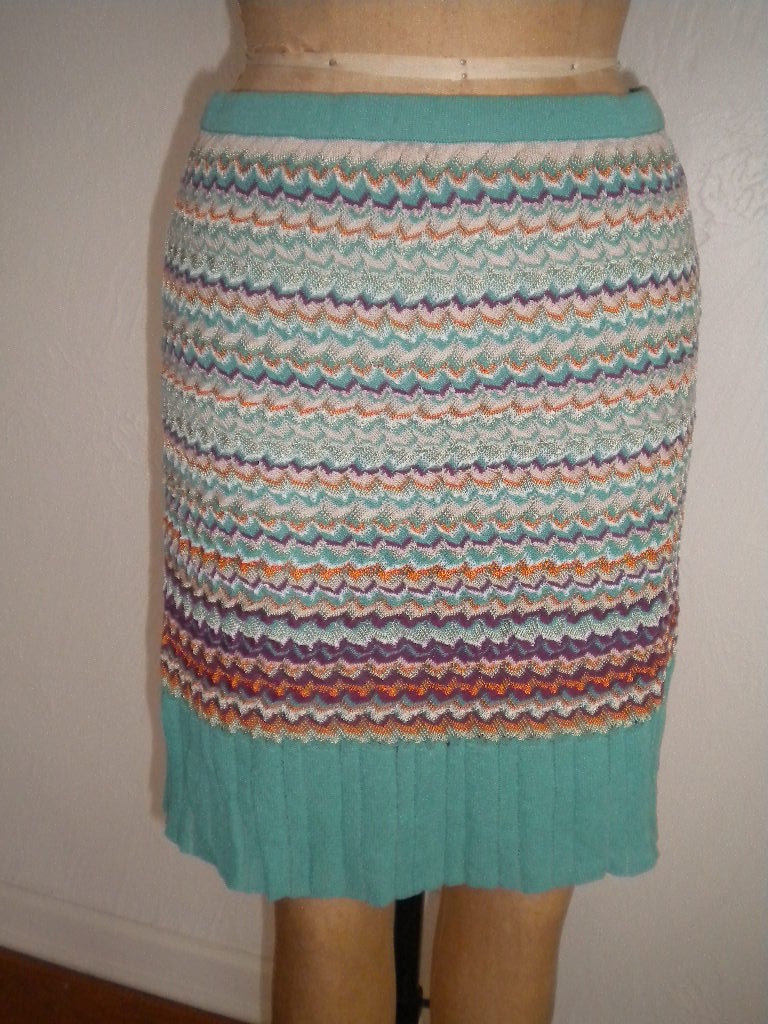 Turquoise/Orange/Purple Vintage MISSONI Knit Skirt - Small