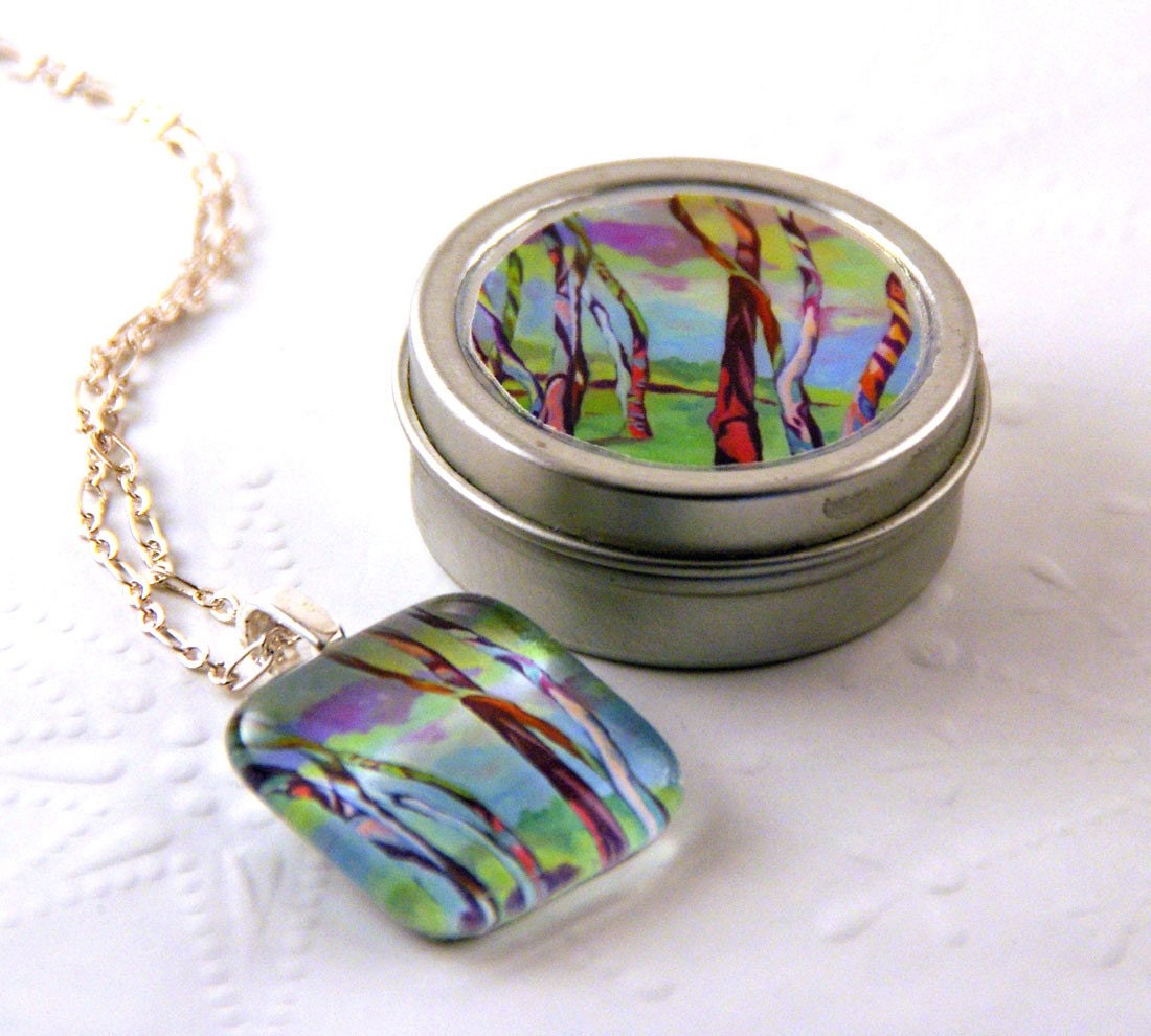 Dancing Trees Fine Art Glass Pendant Necklace
