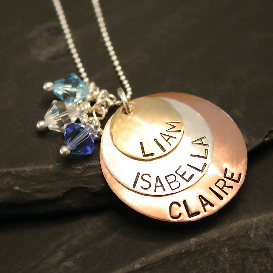 Mother's or Grandmothers Keepsake Necklace in Sterling, Copper and Brass