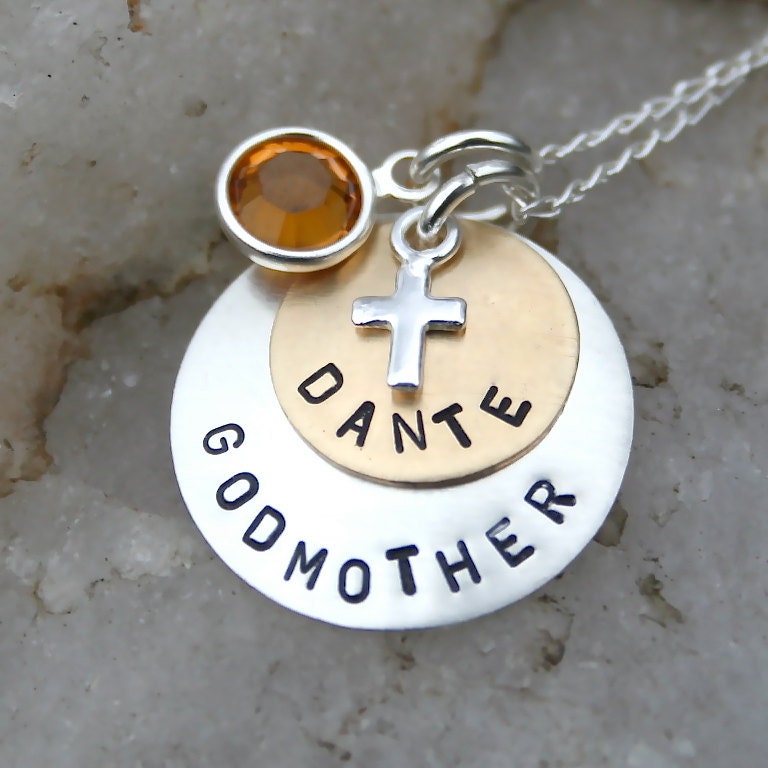 Godmother/Godchild Necklace with Birthstone and Cross - CharmsofFaith