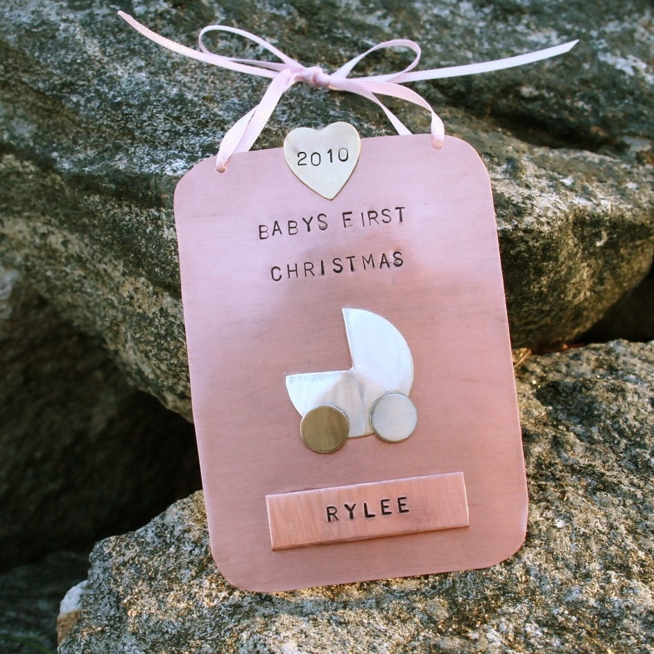 Baby's First Christmas Copper Hand Stamped Ornament