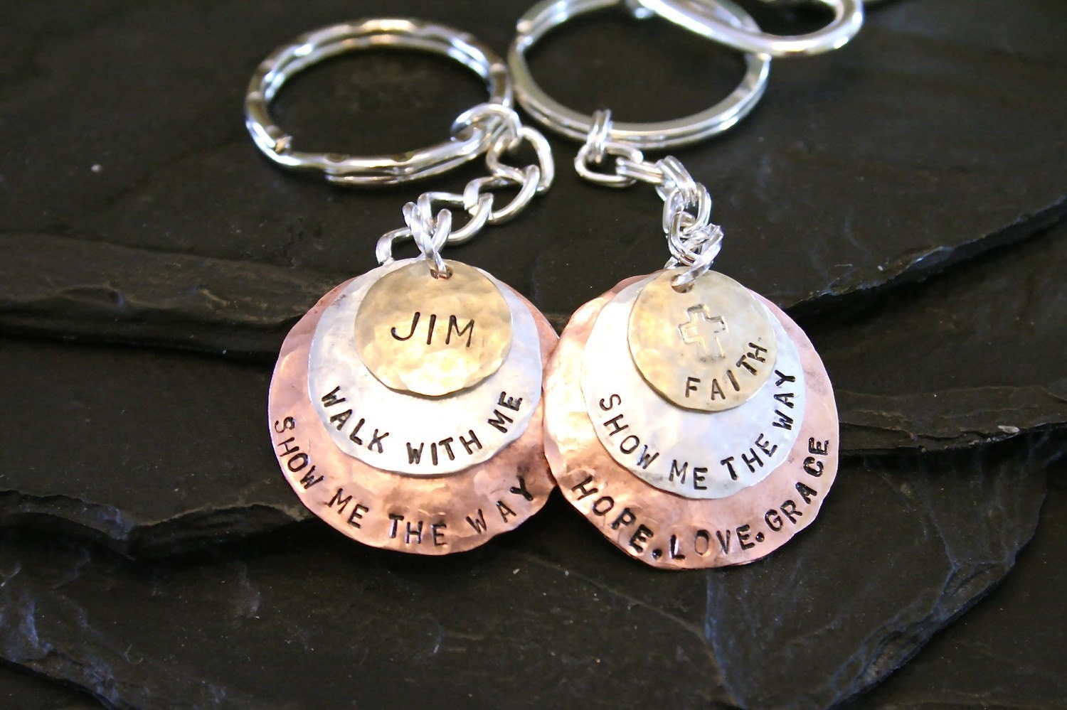 Godfather/Godmother Trio of Metal Keychain - Sterling/Copper/Brass
