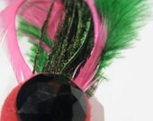 hot pink and kelly green "" feather fascinator "" ostrich feather hair pin
