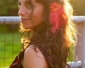 mad about saffron - feather fascinator - electric peach ostrich hair pin
