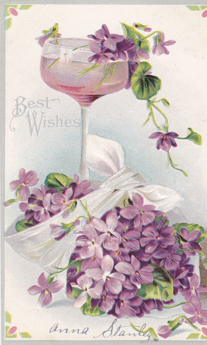Purple Best Wishes Vintage Post Card Early 1900s