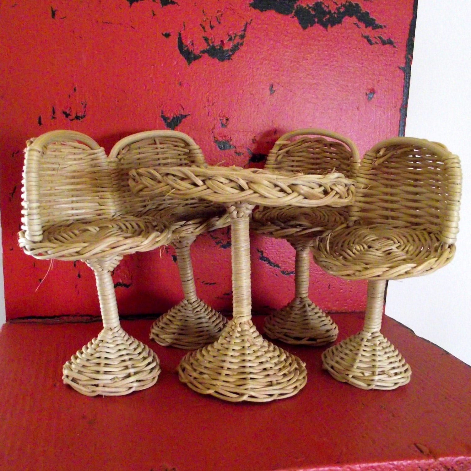 Wicker Doll Table and Chairs  Great for Barbie Fashion Dolls and Friends