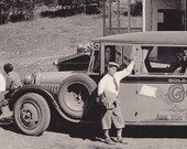 Vintage Black and White Photograph of Gold Mining Tour Bus