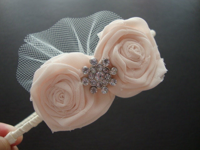 Ivory Pink Rose Headband Hair Comb Clip Bride Bridal Silk Wedding Shower Rehearsal Dinner Invitation Flower Blush Cream Milk Pearl Royal