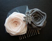 Gray Pink Ivory Rose Comb Hair Clip Pin Headband Bride Bridal Silk Wedding Shower Rehearsal Dinner Invitation Flower Blush Cream Dove Silver