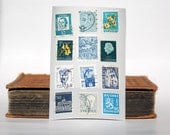 Postage Stamp Stickers - Blue Upcycled Vintage