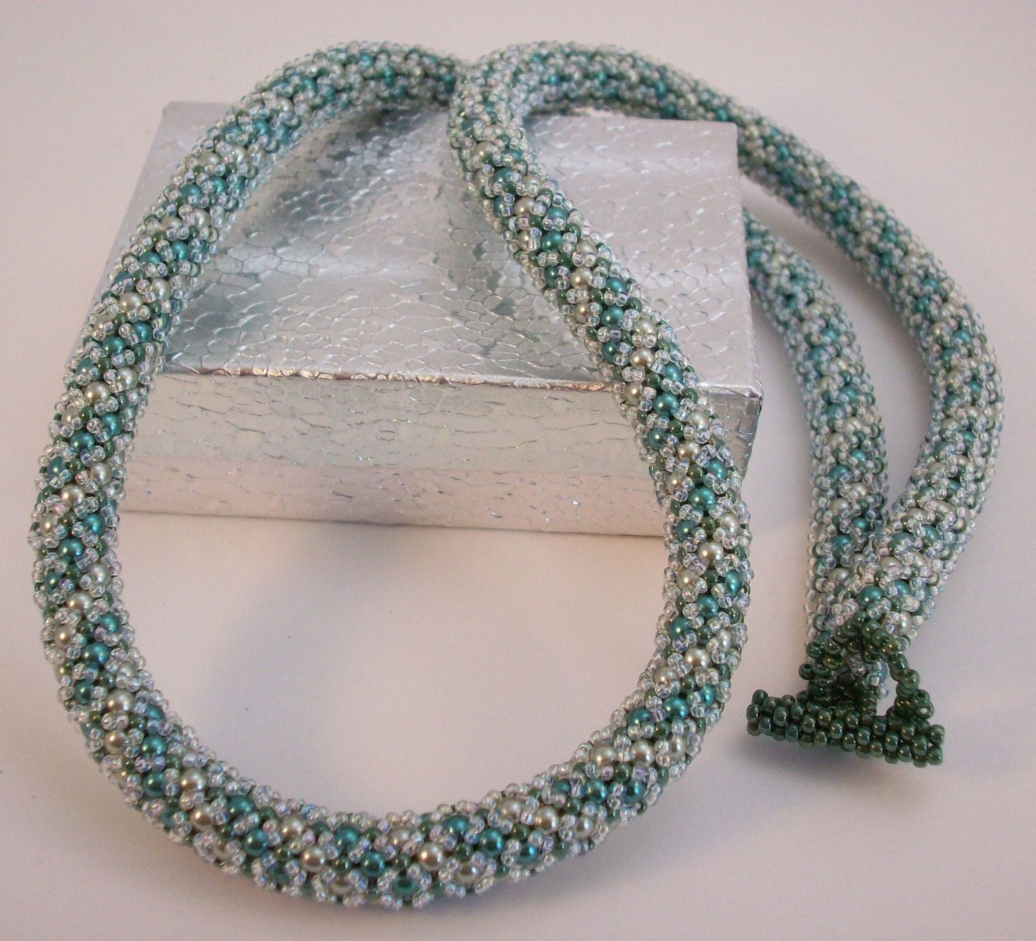 Aqua Frost Netted Pearl Rope Necklace