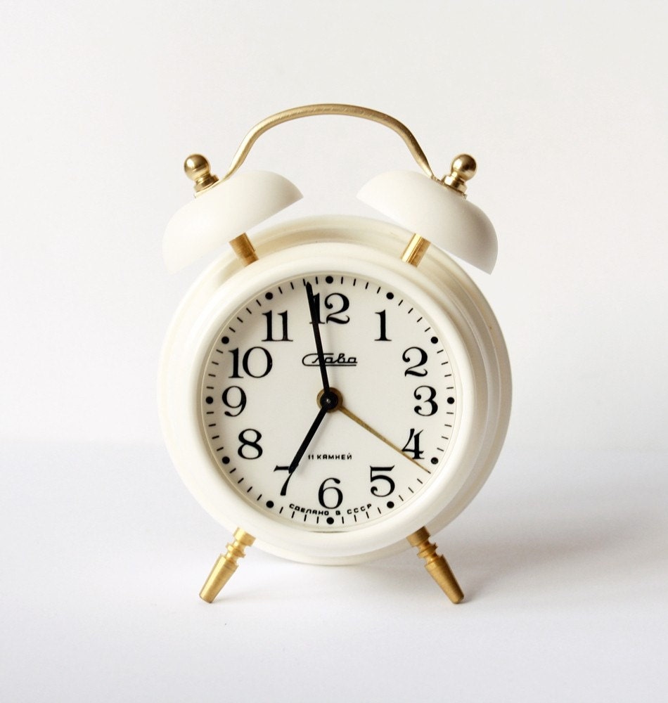 Vintage Russian mechanical alarm clock Slava from Soviet Union era NEVER USED