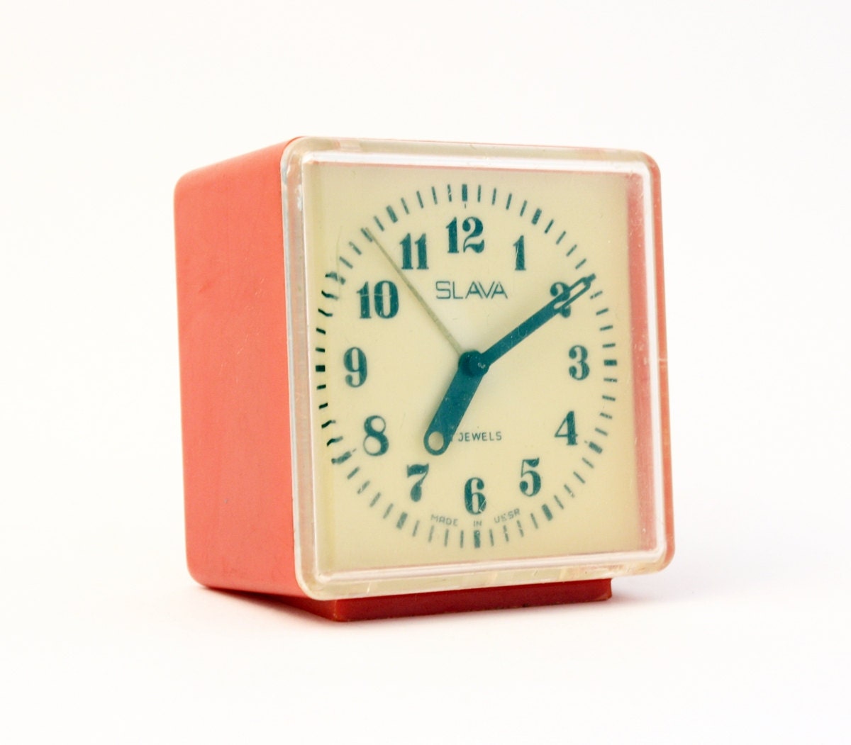 Vintage Russian mechanical alarm clock Slava from Soviet Union period red alarm clock