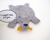 Bear Rug Coaster with Fish (heather gray with yellow fish)