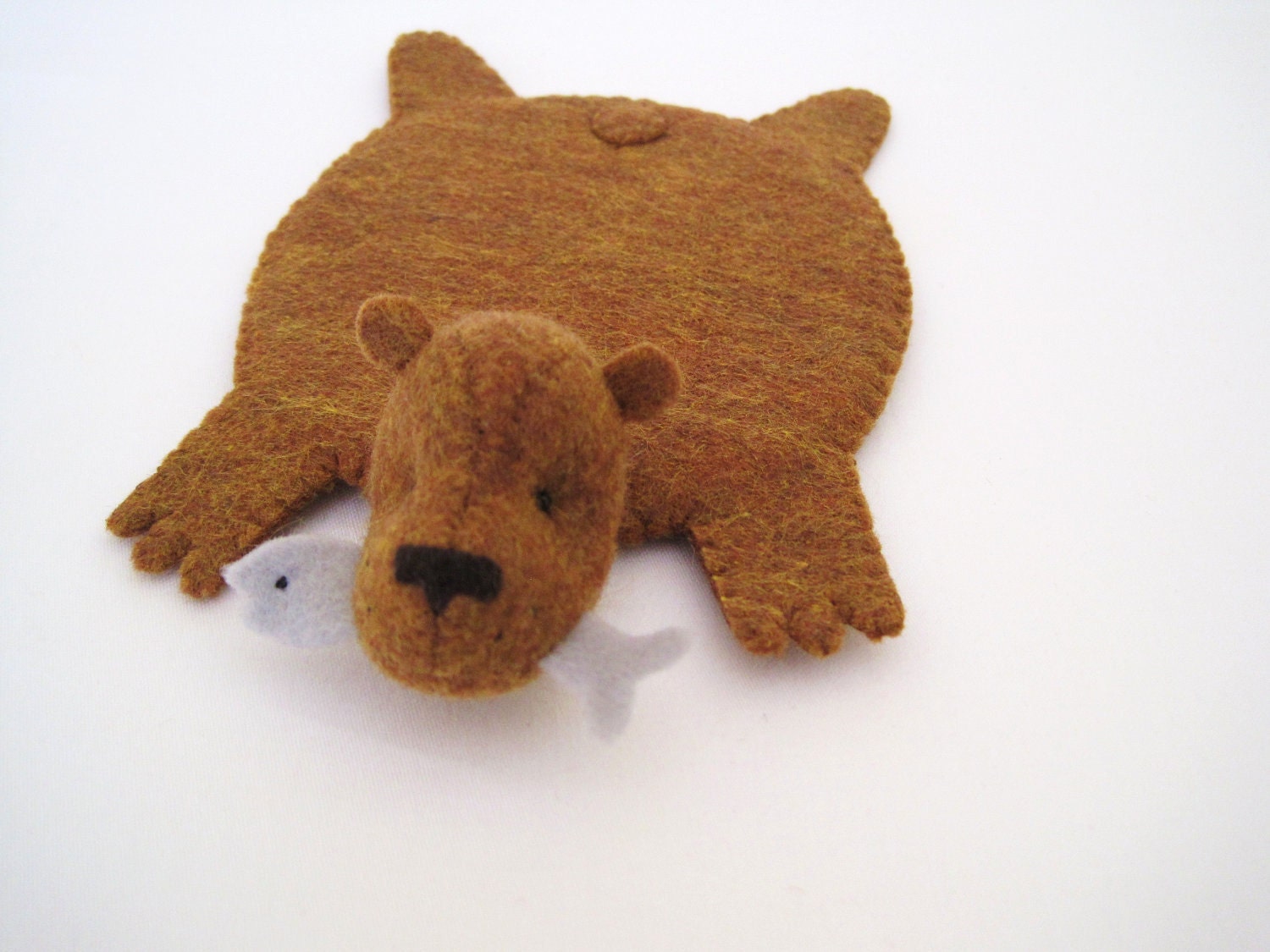 Bear Rug Coaster with Fish (copper with blue-gray fish)