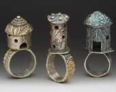 castle ring, silver artisan jewelry, eco friendly, hobbit house, hut, made in america - lynncobb