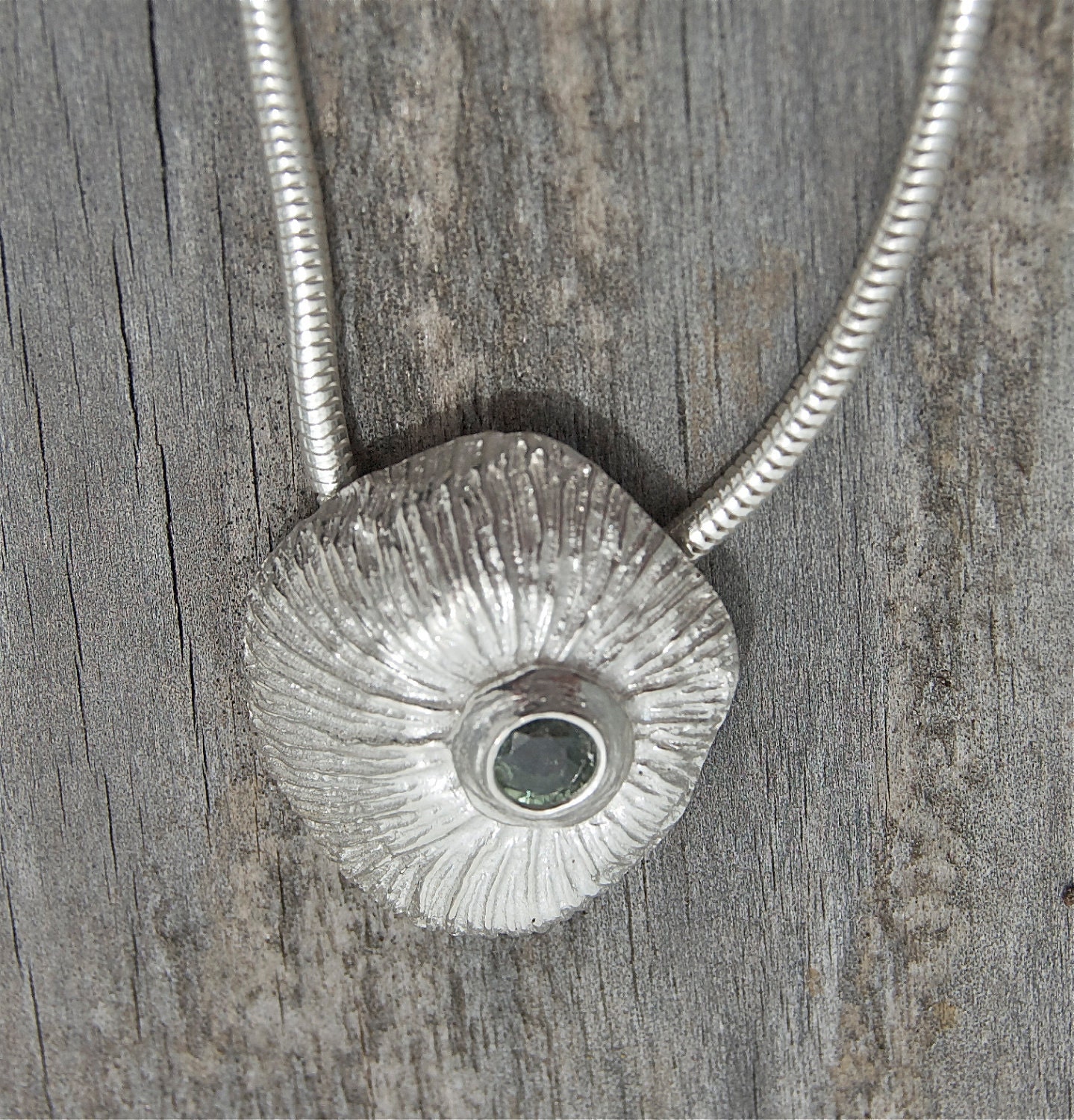 silver sapphire necklace, eco friendly necklace, beach wedding, mushroom coral, barnacle, shell, skeleton made in america,